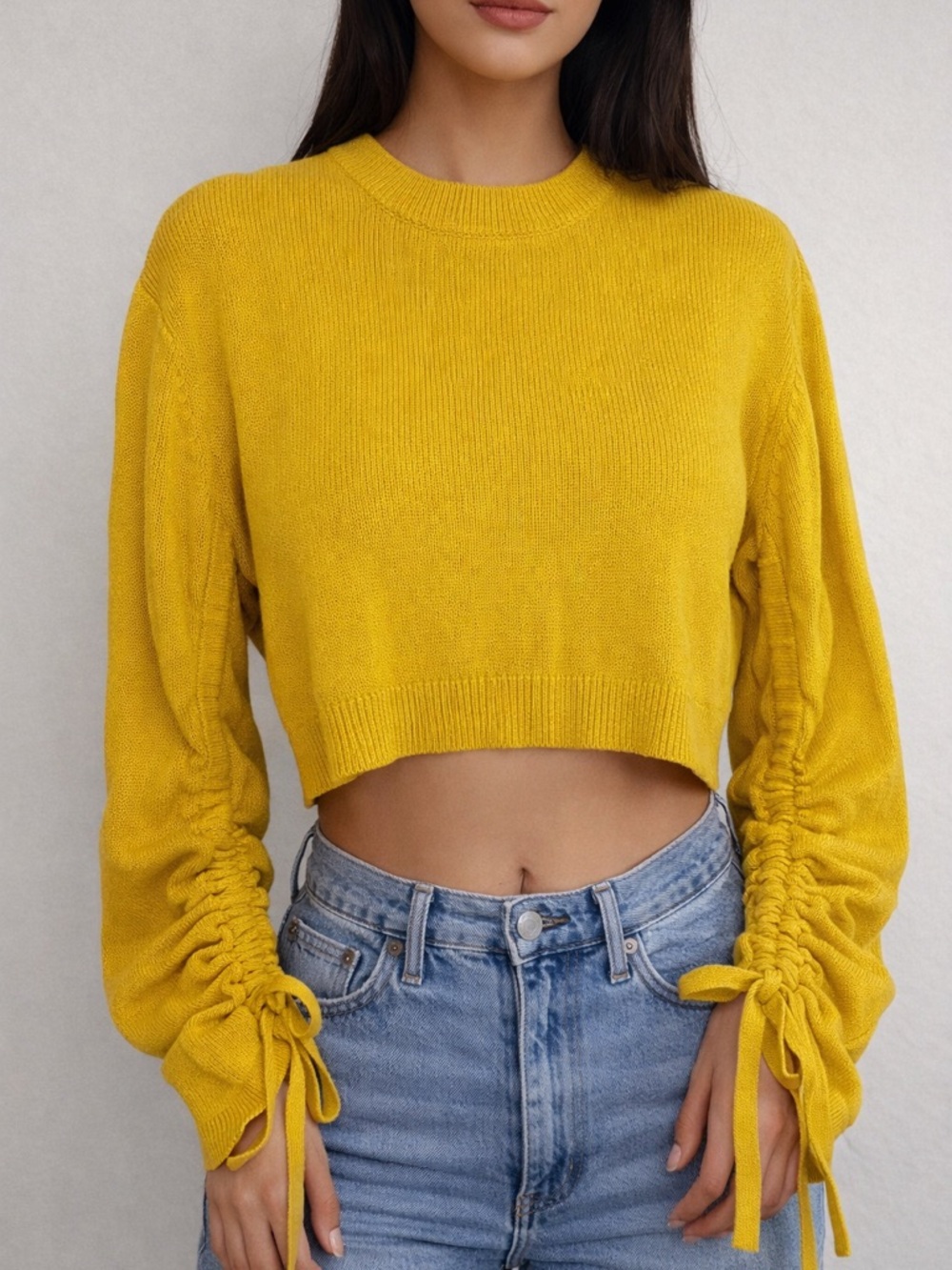 Simons Cropped Yellow Tie-Sleeve Sweater crewneck size medium